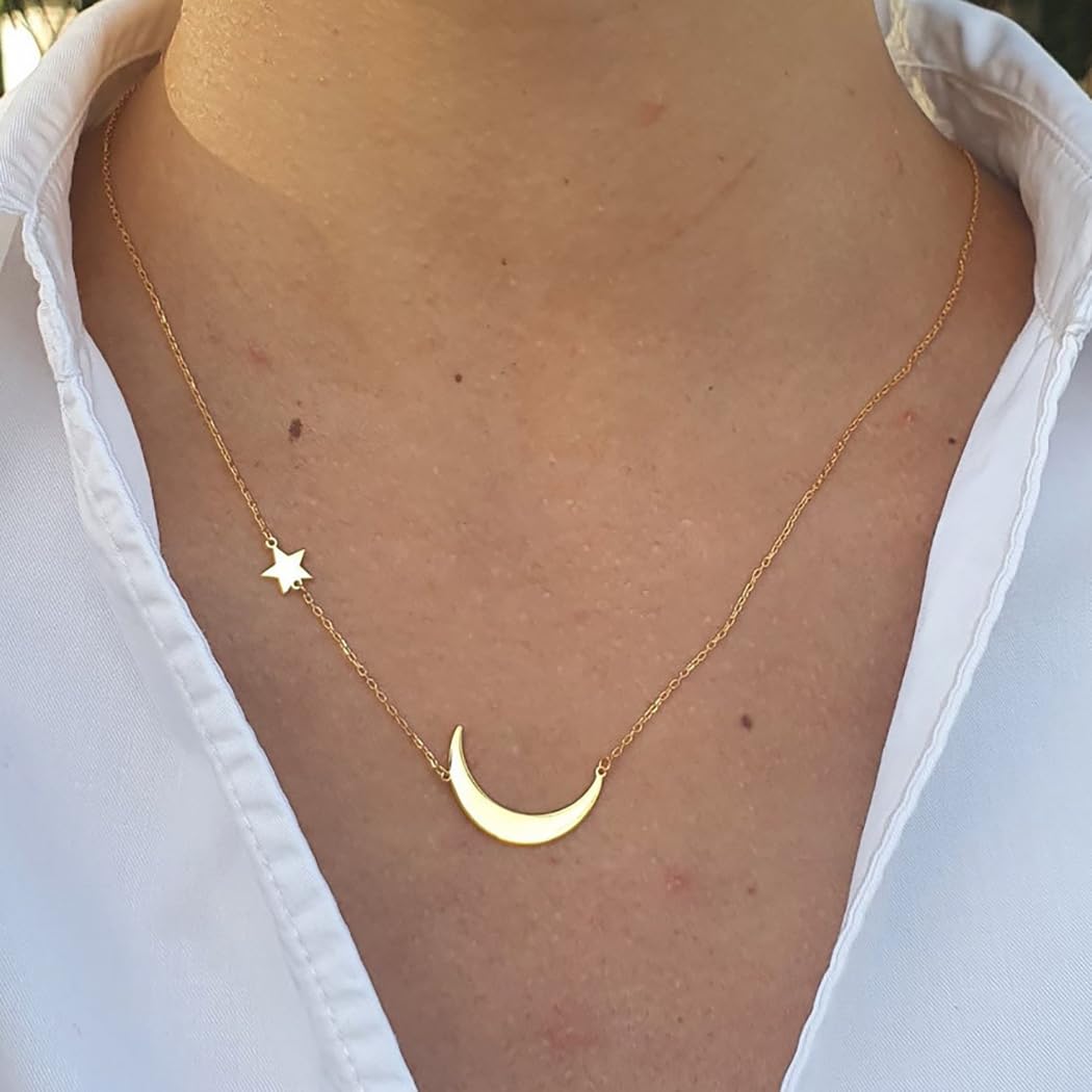 ASCOMY Dainty Gold Pendant Necklace 14k Gold Plated Delicate Tiny Love Heart Star CZ Leaf Pendant Necklace Simple Necklaces Everyday Jewelry for Women