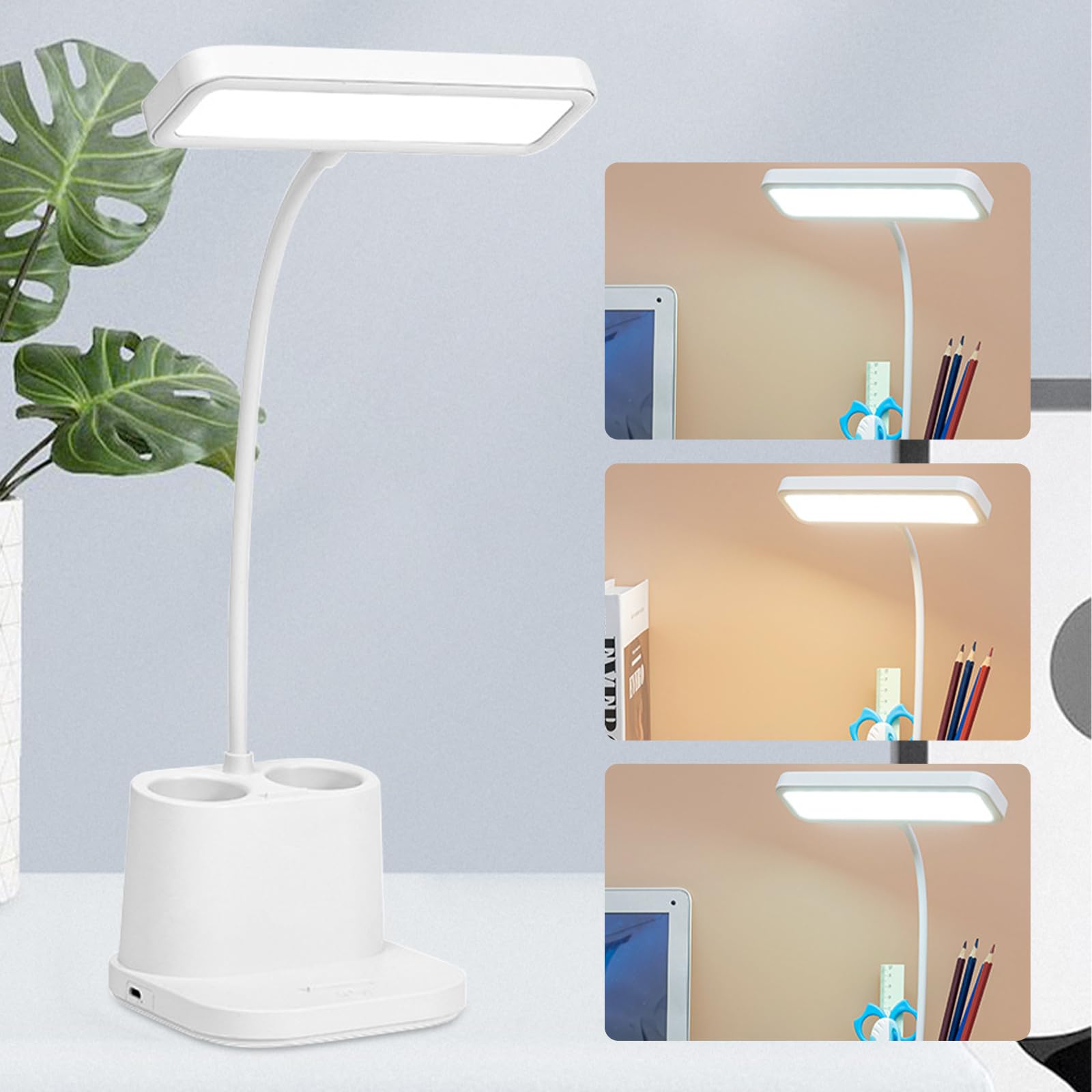SPORWAY Lampara LED Escritorio, La luz Natural Protege Los Ojos, Sobremesa Luz Lectura, Lamparas de Mesita de Noche sin Cable 3 Modos, 8 Niveles de Brillo, Rotación de 360°
