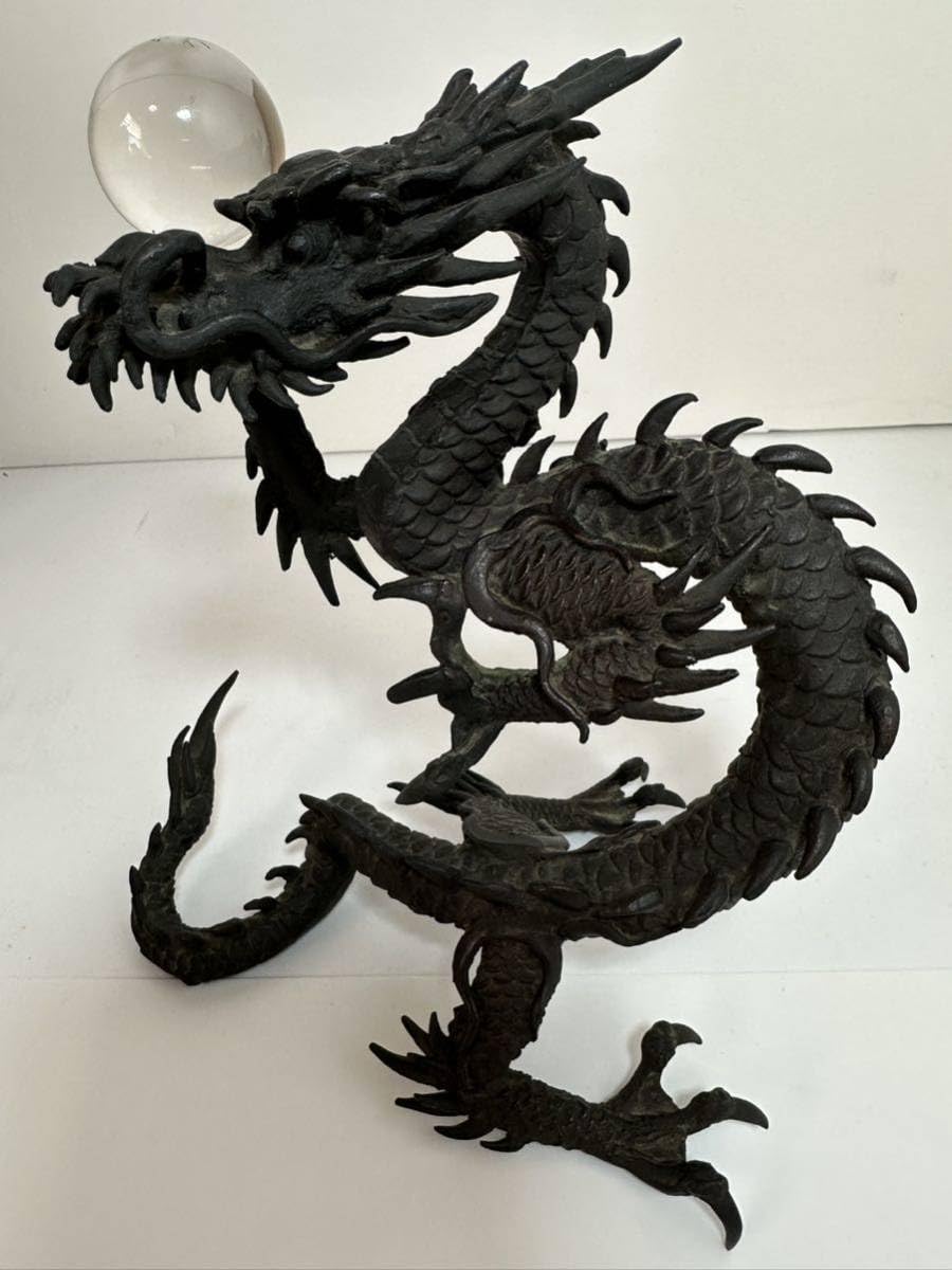 Amazon.co.jp: 時代金工美術 正山銘銅造「龍」水晶玉付 高19.5cm 玉径