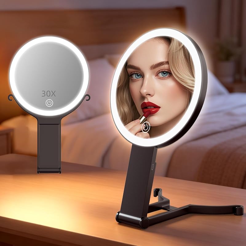 Espelho compacto de maquiagem CC Mirrors com iluminação, dupla face 30X/1X, 15,24 cm