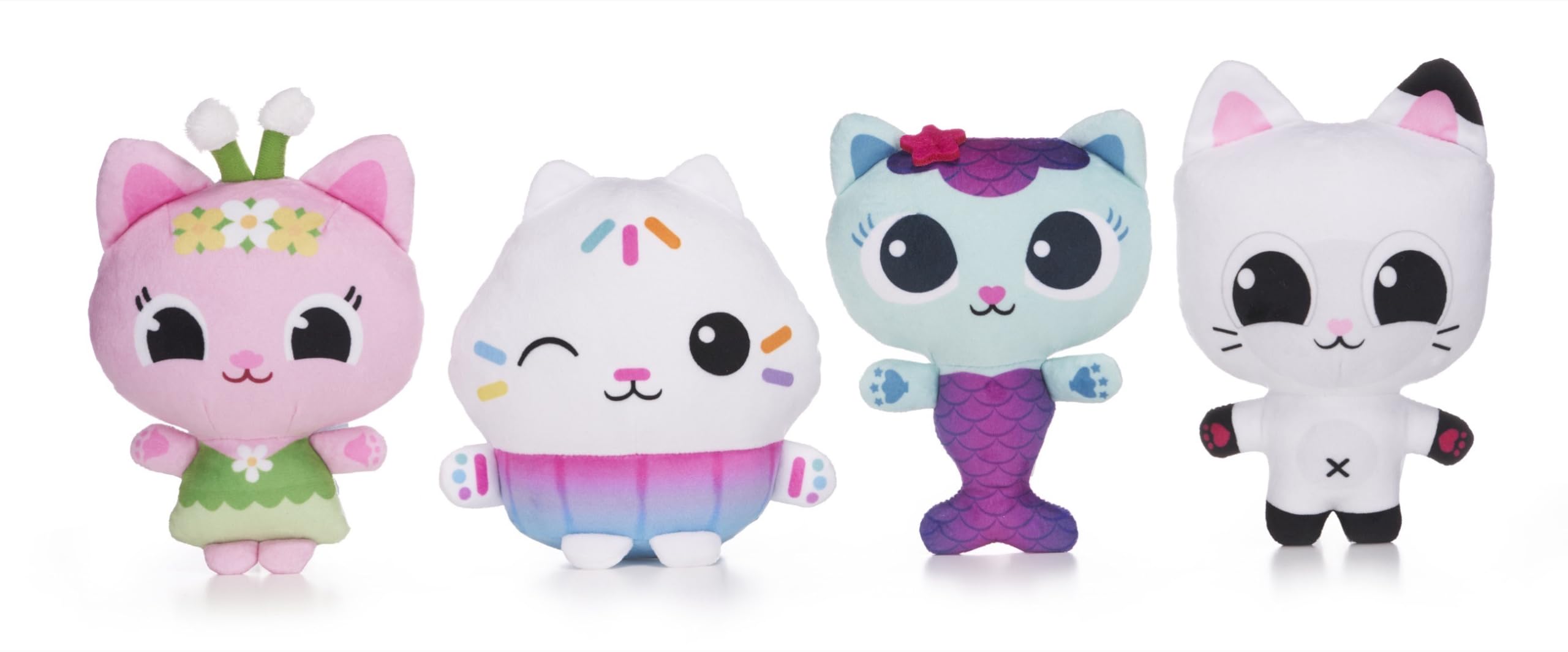Set of Four 6"/15cm Gabby's Dollhouse Soft Plush Toys (Kitty Fairy, Cakey Cat, MerCat, Pandy Paws)