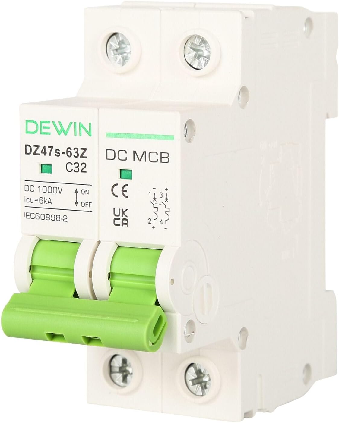 DC Circuit Breaker, 2P 32A DC1000V Photovoltaic Miniature Circuit Breaker MCB with Overload and Short Circuit Protection for Solar PV System