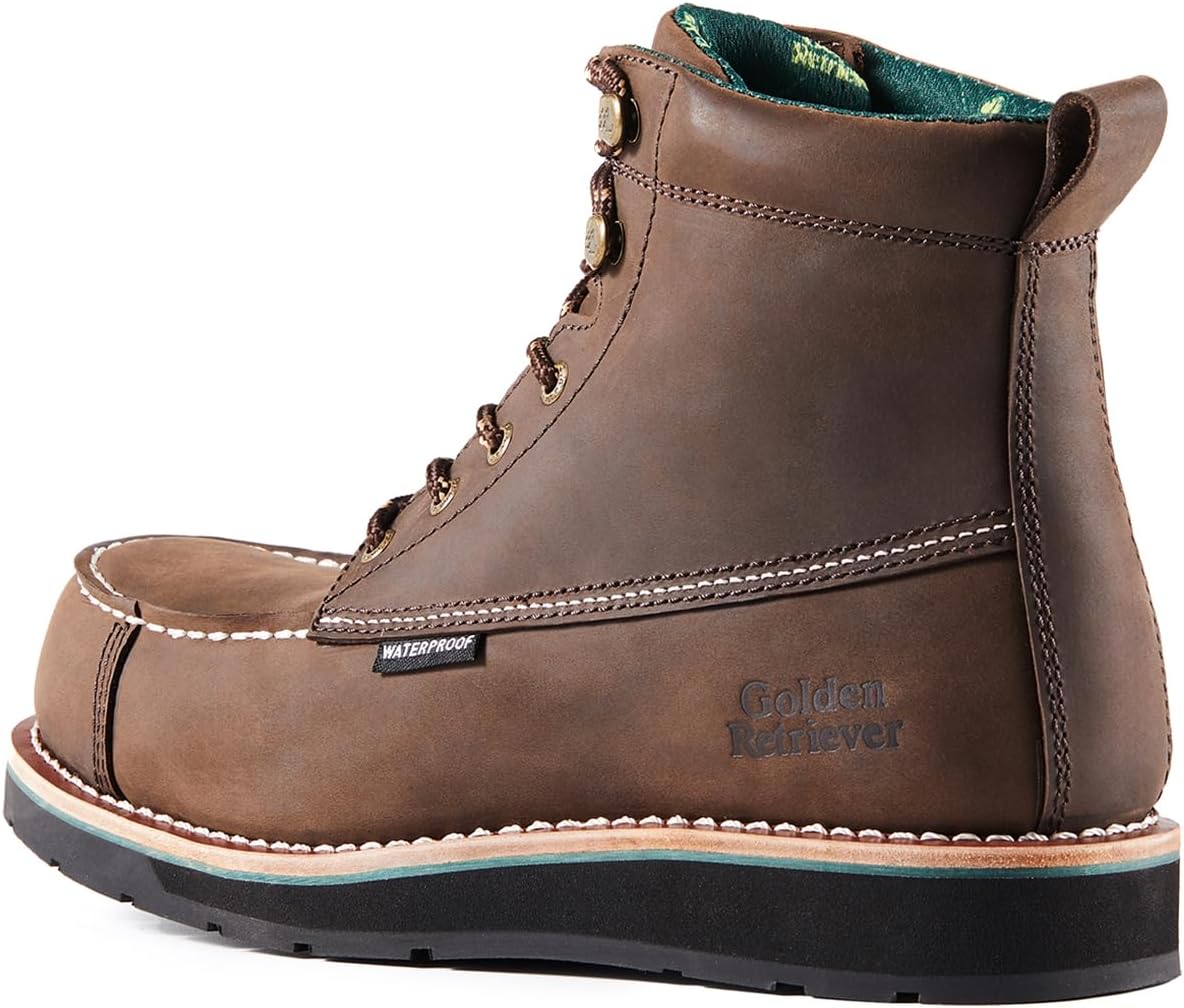 Golden Retriever 6''Composite/Soft Toe Work Boots For Men,Waterproof Wedge Moc Toe, Oil/Slip Resistant, Leather Welt, Industrial Construction Durty work Boots,EH G6155-G6255-G6355 - Image 3