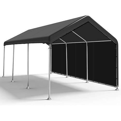 SIHAIAN 10 x 20 Ft Carport Replacement Canopy Cover with Sidewall(No Frame) Easy to Set up Carport Canopy, 500D Heavy-Duty Garage Top Tent Tarp Waterproof and UV Protected (Only Canopy Cover) Black