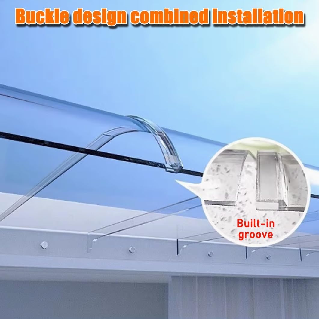 Curved Door Canopy Awning, Polycarbonate Outdoor Cover, UV & Rain Protection for Entrances, Invisible Awning for Windows, Brown 40x240cm (16"x94")