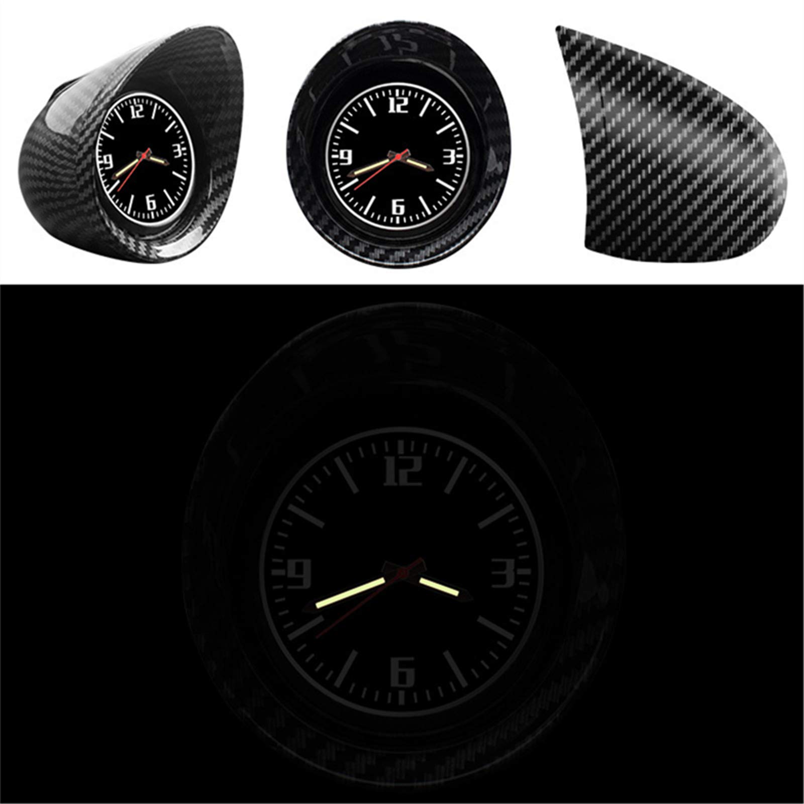 Horloge à Quartz pour Voiture - Intérieur en Fibre de Carbone - Tableau de Bord - Affichage de l'Heure et de la Date - Décoration Universelle