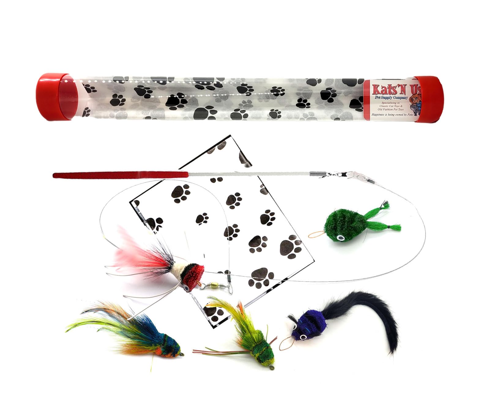 Kats'N Us Kat Fly 5 Pack Handmade Lure Kit with 16 Inch Wand