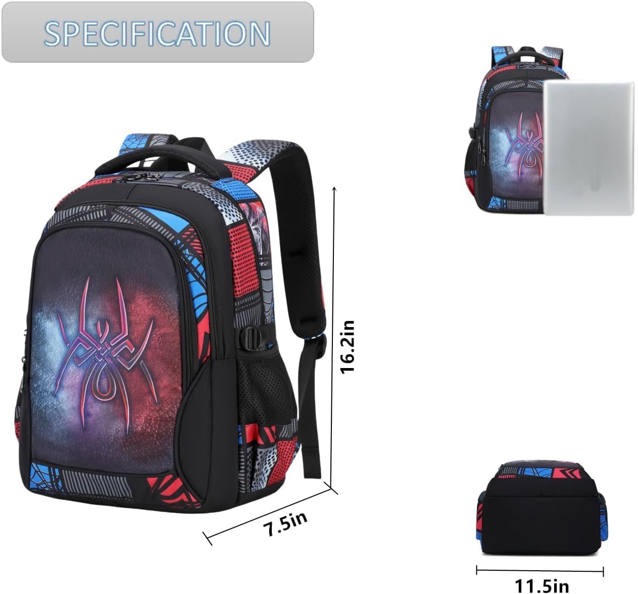 Lmwzh Backpack For Boys Kindergarten Preschool Elementary School Bags Kids Bookbag Waterproof Durable Spider（16Inch）