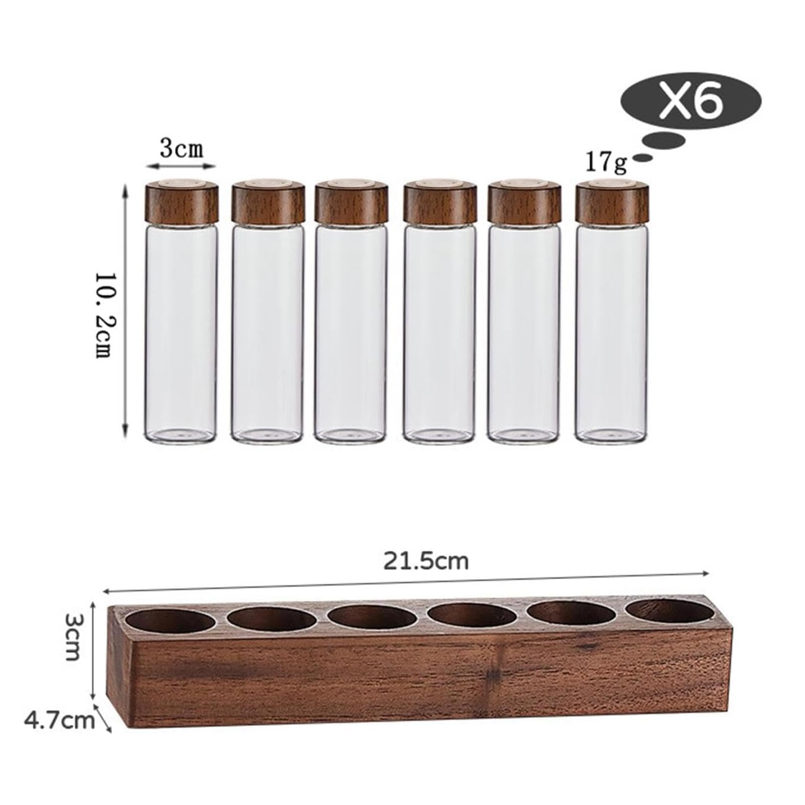 Kaffeebehälter mit Ablage, Transparente Aufbewahrungsröhrchen für Kaffeebohnen, Tee Und Zuckerdose, Kaffeebohnen Reagenzglas für Die Theke, Café, 6 Loch 17g