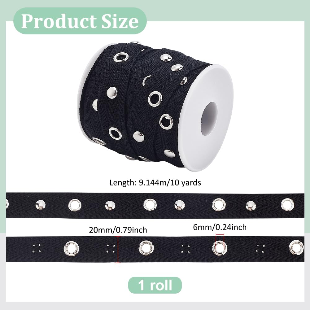 PH PandaHall 9m Black Grommets Trim Eyelet Trim Cotton Eyelet Grommet Tape 20mm Eyelet Twill Trim Flat Grommet Trim with 6mm Eyelet Rings for Sewing Garment Choker Crafts Making - Image 2