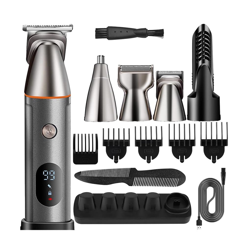 Cortadora de pelo eléctrica digital con accesorios de barbería y corte de empuje 5
