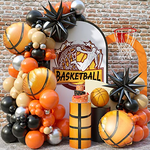 Basketball Balloon Arch Garland Kit, 100Pcs Basketball Party Balloons Orange Black Balloon Garland For Boys Birthday Party Sports Party Gender Reveal Graduation With 4D Starburst Balloons #TOP11