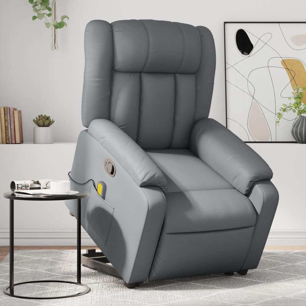 IKAYAA Sillón de Masaje con Elevador Levanta Personas Mayores Sillon Relax Reclinable Sillón Elevador Sofá Relax con Bolsillos Laterales 78 x 92 x 98 cm Gris