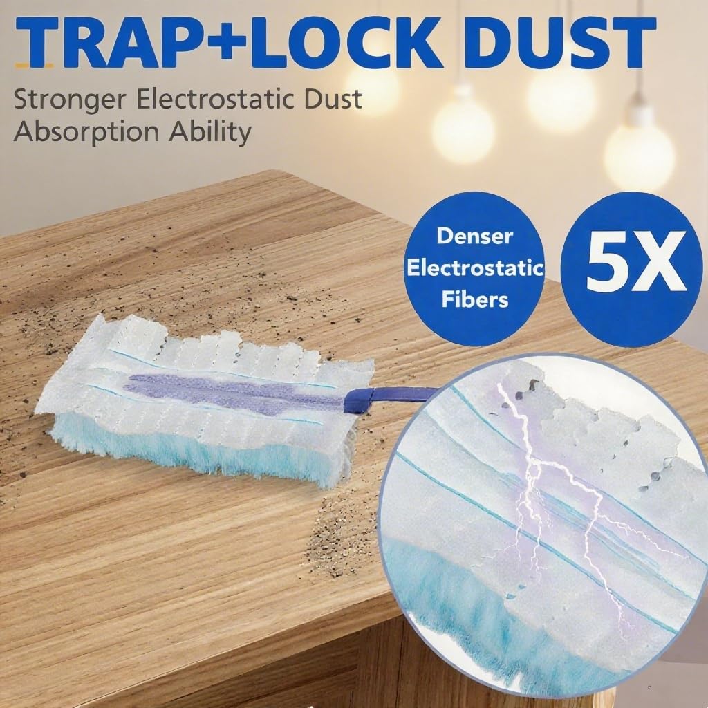 30-Pack Duster Refills Compatible for Swiffer Duster, 360° Heavy Duty Dusting Kit with 1 Extended Handle and 1 Short Handle, Multi-Surface Cleaning Kit for Blinds Bookshelf Furniture Ceiling Fans