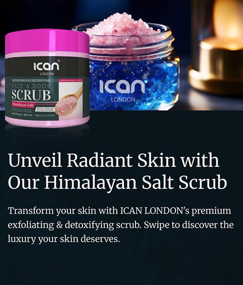 Ican London Himalayan Salt Face and Body Scrub, Exfoliating and Detoxifying, 500ml - Image 2