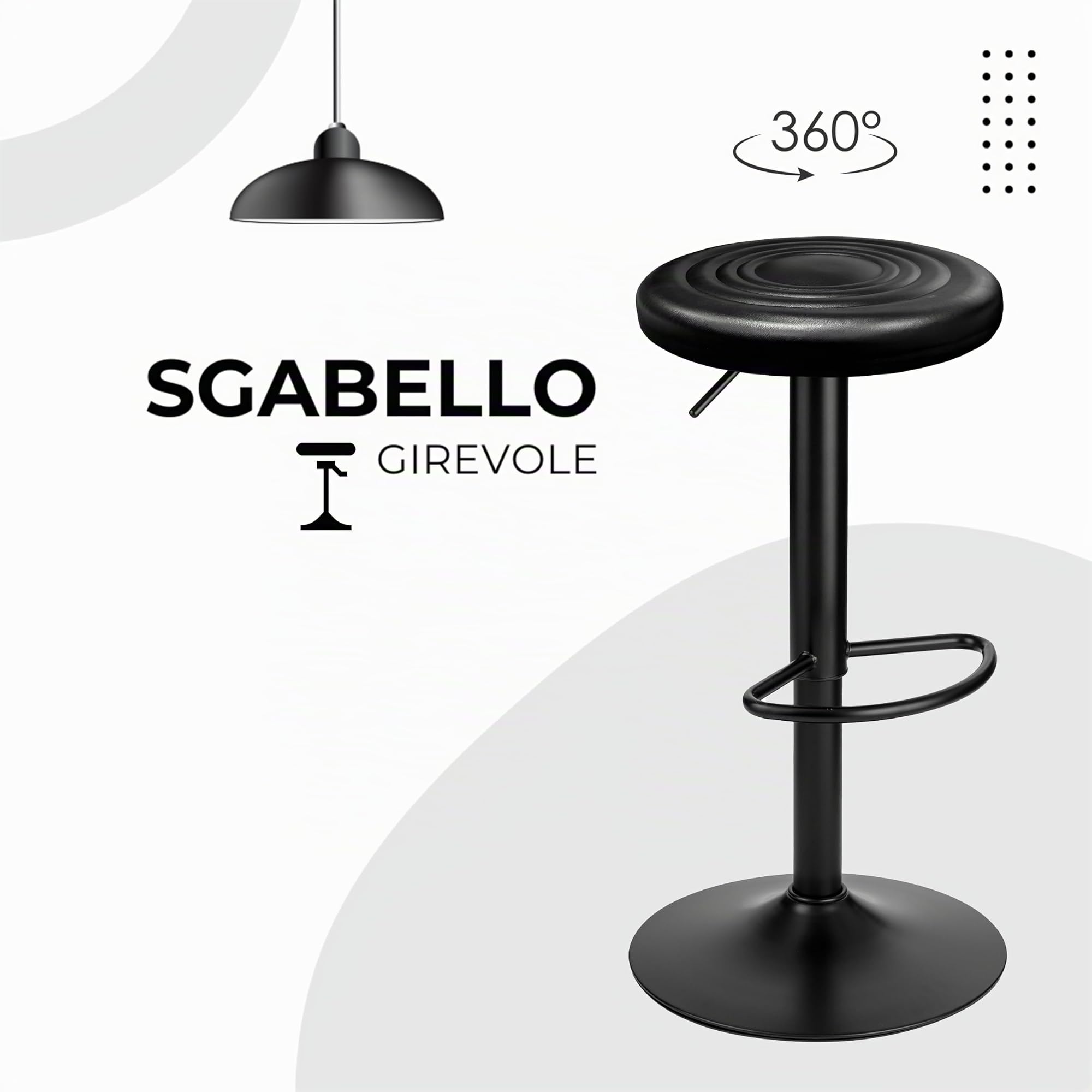 Baroni Home Taburete Giratorio Sin Respaldo, Altura Ajustable, en Asiento de PP y Acero, para Comedor, Cocina, Bar, Ligero y Fácil de Mover, 35x35x55-76 cm, Blanco, 1 Unidad