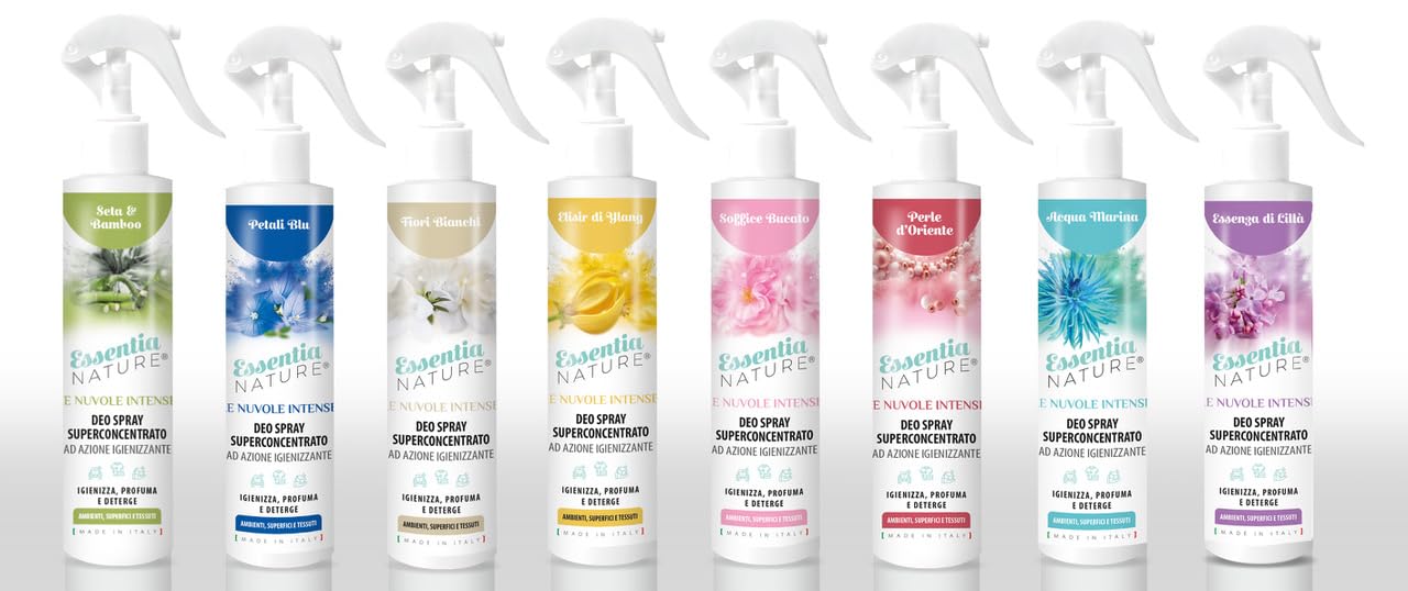 Le Nuvole di ESSENTIA, Profumo Igienizzante Spray | Fior di Cotone | 250 ml (Confezione da 1) | Per Ambienti, Tessuti e Superfici con Essenze Naturali e Sali Quaternari di Ammonio
