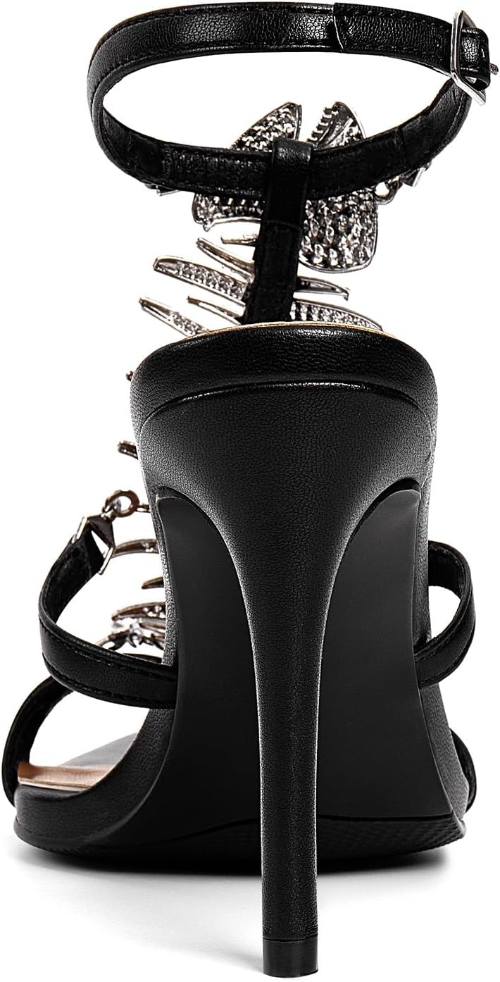 Strappy Heels for Women Stiletto High Heeled Sandals Fishbone Rhinestone Pointed Open Toe Sexy Dress Party Wedding Gladiator Heels