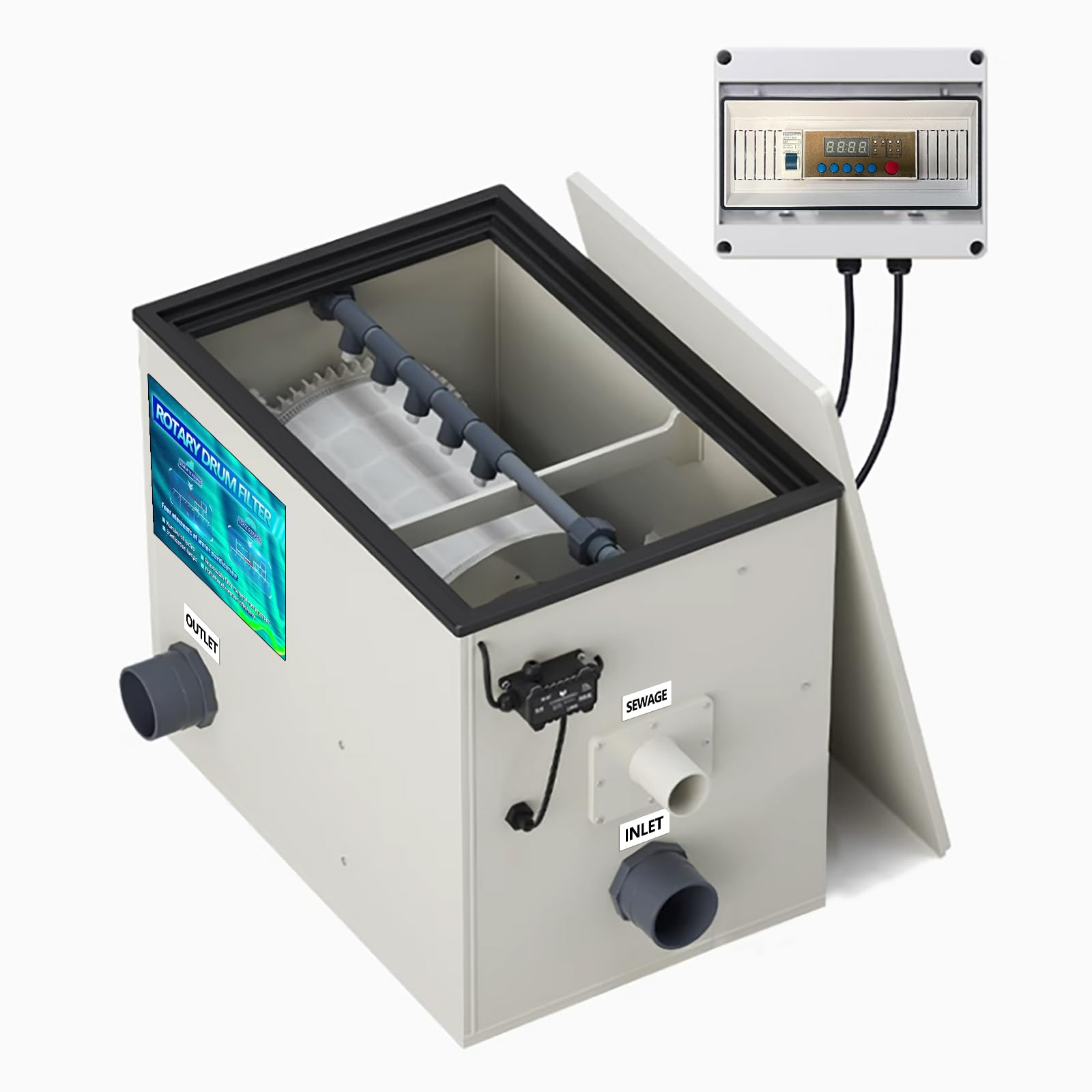 rotary drum filter,canister filter,rdf fully automatic water self-cleaning filtration for koi pond,fish pond,aquarium,seedling cultivation base,aquaculture,hydroponics (8000gph advanced edition)