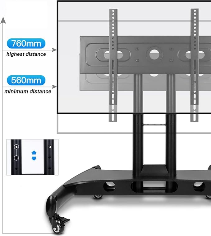 Soporte ajustable para TV móvil - Carro de TV robusto, con ruedas, soporte de monitor de bajo nivel para pantallas planas y curvas de 32-70 pulgadas miniatura 3
