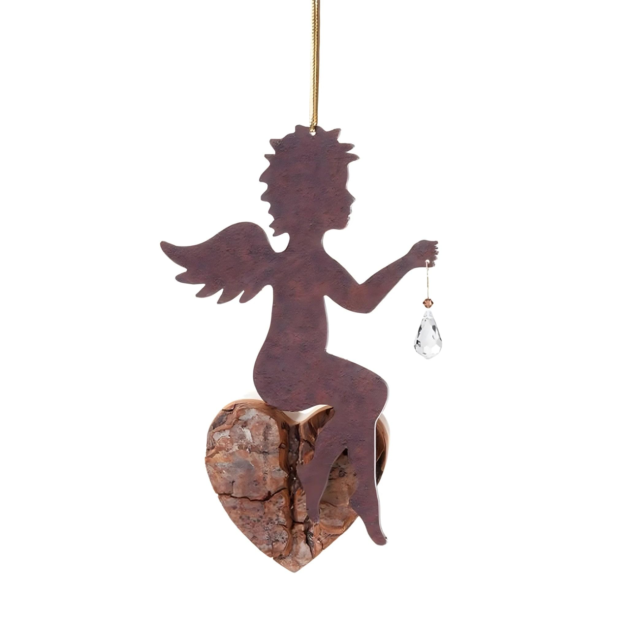 Dolfi | Angel and Swarovski 12.5 cm 12.5 cm | Natural Wood in Val Gardena | Nativity Figure