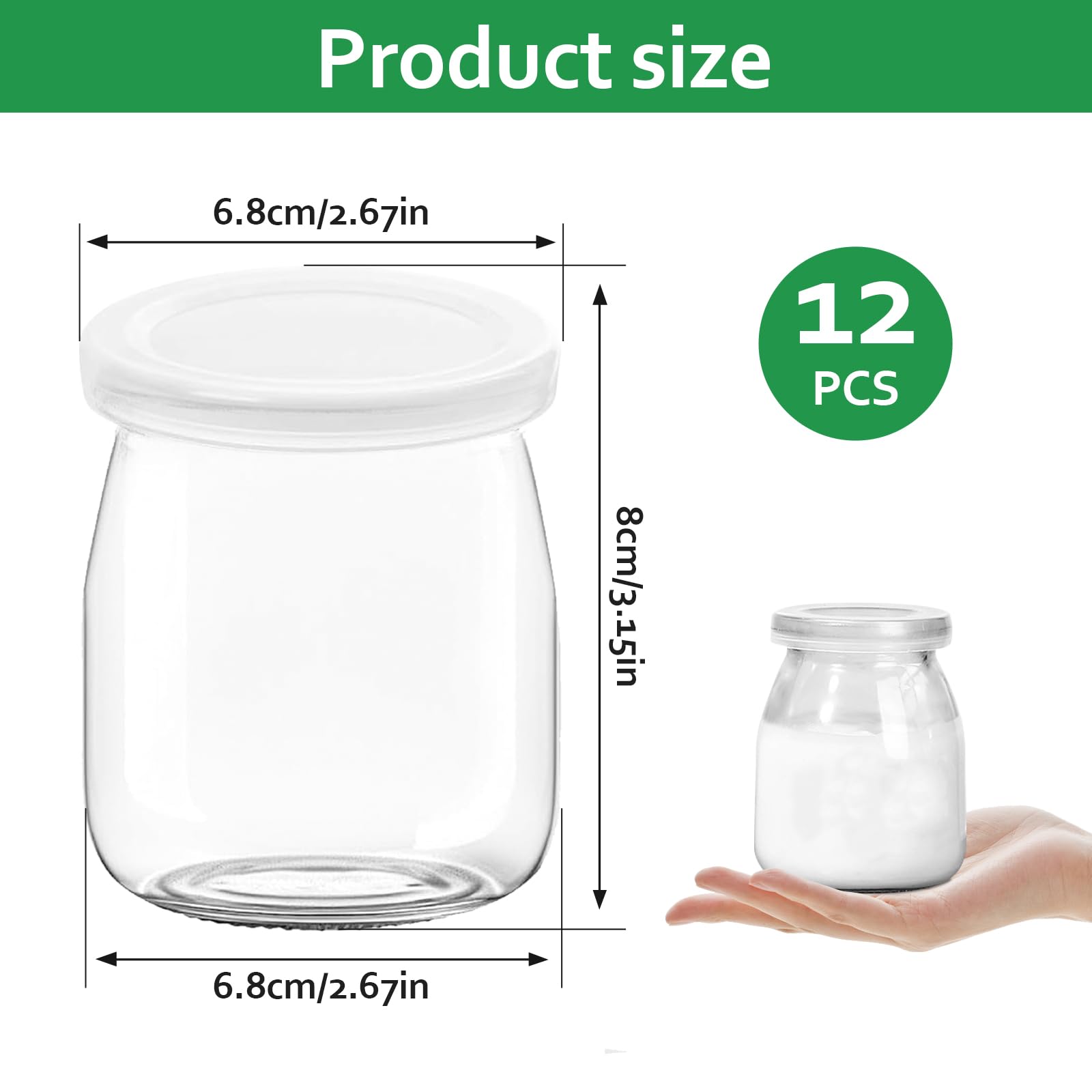 200 ml Vasetti per Yogurt con Coperchio, Confezione da 12 Bicchieri da Dessert Trasparenti In Vetro, Barattoli da Dessert con Coperchio per Gelatina, Miele, Mousse, Cereali, Dessert