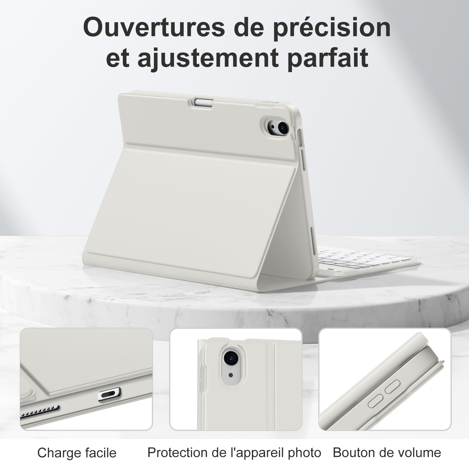 drivego Coque Clavier pour iPad A16 11/10 Ème Generation (11 Pouces 2025/10.9 Pouces 2022), Étui Keyboard à Touches Anti-Arrachage avec Porte Crayon, AZERTY Layout pour iPad 10eme/11eme, Gris Clair
