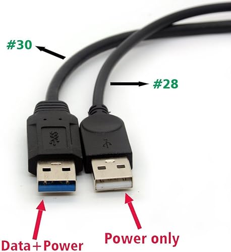 Miniatura 2 de BSHTU Cable USB 3.0 Dual Power Charge Cables Y Adaptador Tipo A Lead macho a hembra Código de extensión 11.8in (5Gbps Transferencia de datos y carga)
