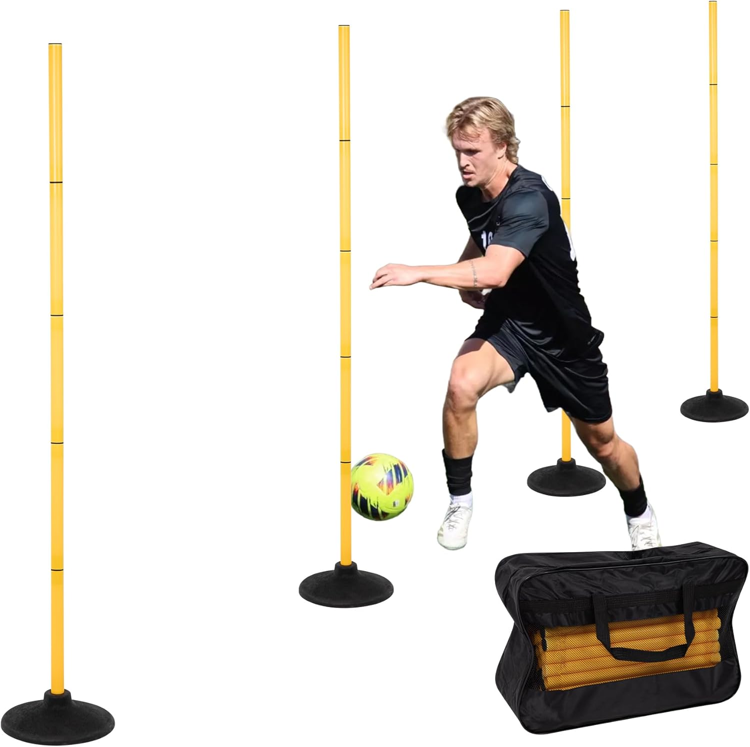 Neoaider 6FT Detachable Agility Poles 4-Pack w/ Rubber Bases - Soccer Basketball Football Equestrian Pet Training Indoor/Outdoor