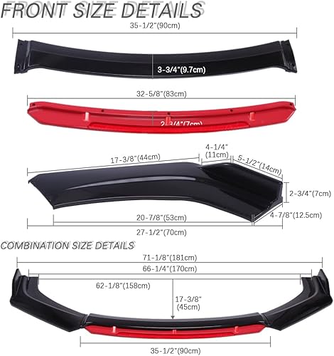 Miniatura 8 de Juego de 4 piezas universales para parachoques delantero, alerón de barbilla, protector de alerón de alerón, kit de cuerpo de ala protectora, con