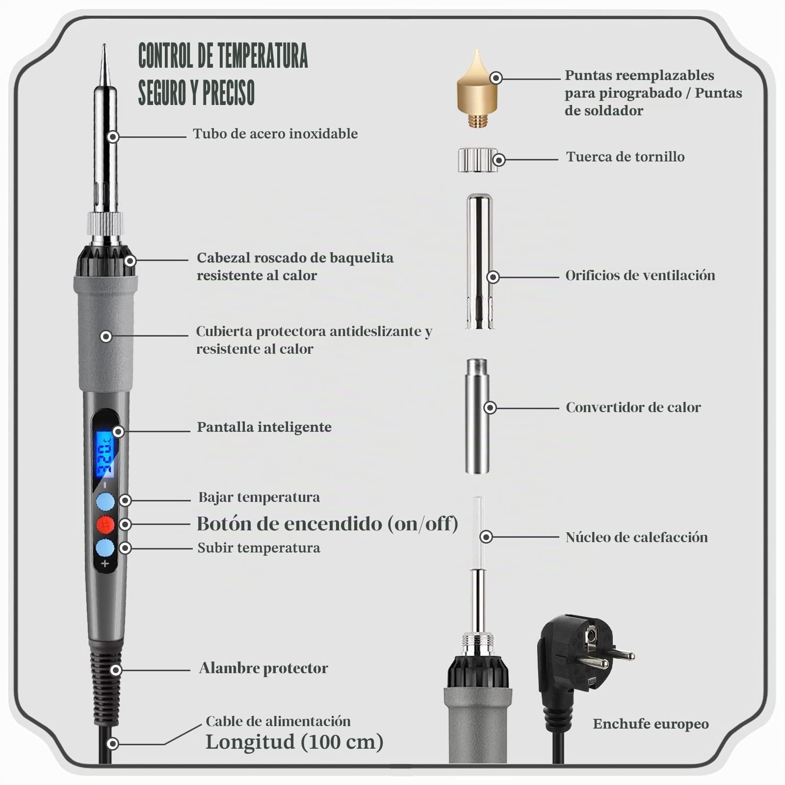 80W Kit Pirograbador de Madera,108pcs Kit Pirograbdores Electrico,Kit del Soldador Temperatura Regulable(200-480℃),Kit de Soldadura de Madera para Manualidades Madera,Cuero,Grabado