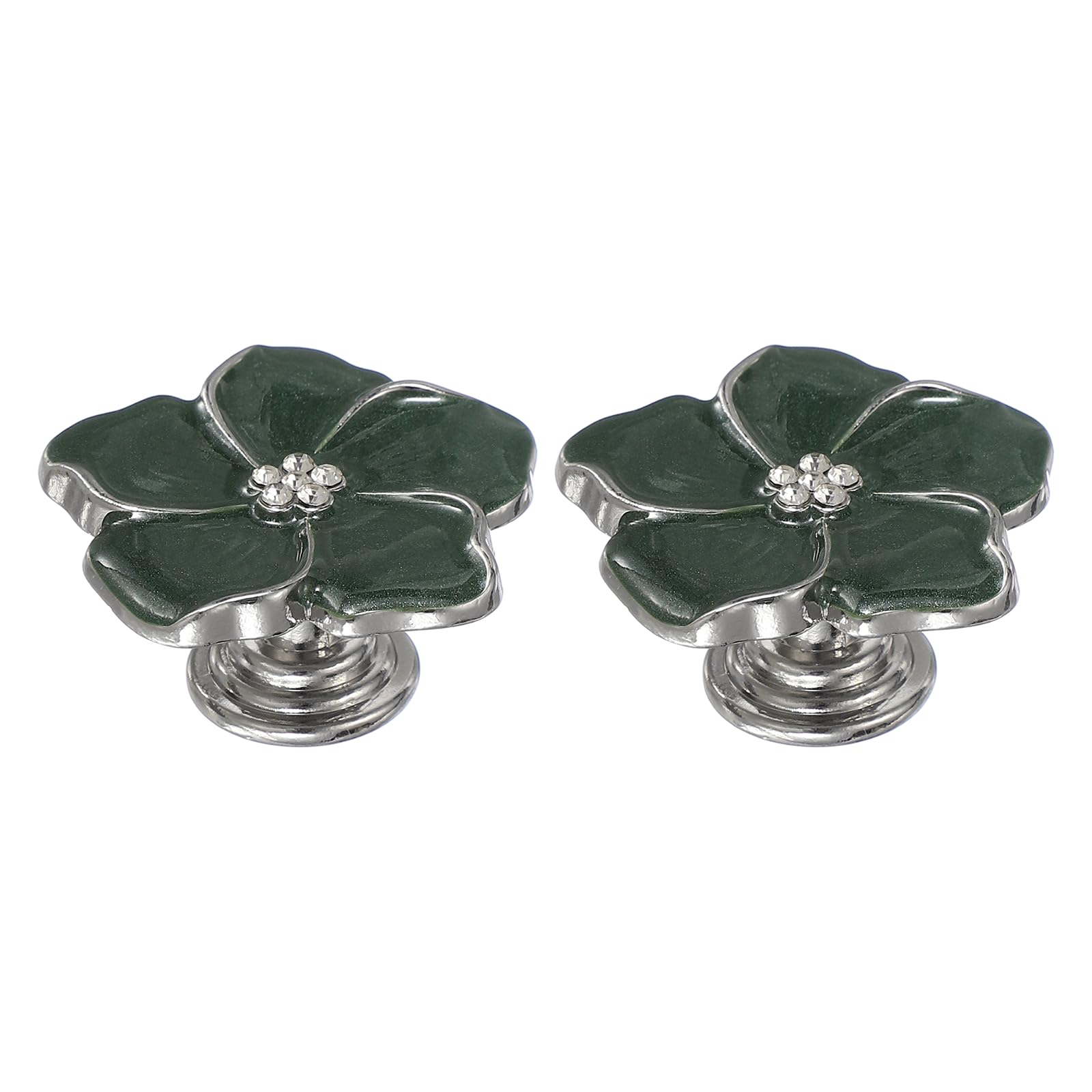 sourcing map 2 Pcs Flower Knobs, Metal Cabinet Drawer Knob Rhinestones Flower Petal Handles Dresser Knobs for Cupboard Cabinet Closet Door Pulls Decorative Furniture, Green