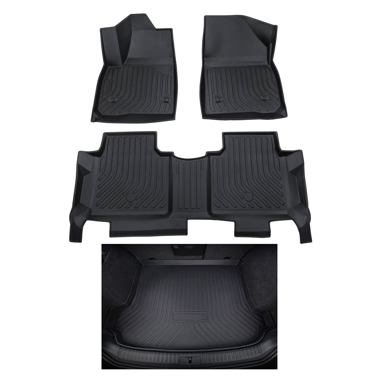 Photo 1 of RILLEC Floor Mats 2 Row Liners Set & Cargo Liners Custom Fit for 2017-2023 Cadillac XT5,All Weather Guard Heavy Duty Waterproof TPE Rubber Car Mats & Rear Trunk Mats,Black