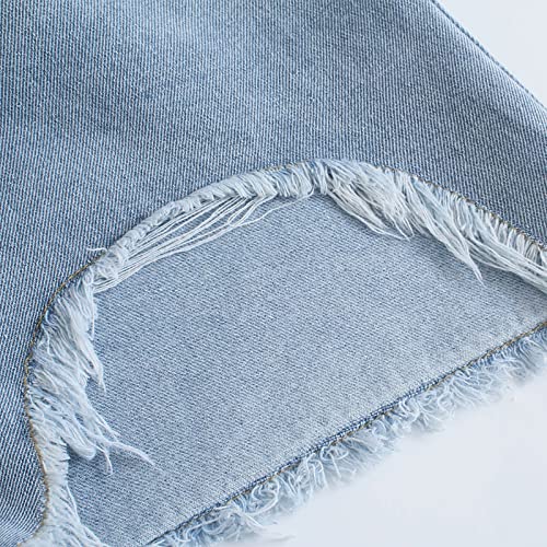 Women's Denim Skirt Women's Summer High Waist Ripped Raw Edge Denim Skirt A-line Skirt Summer4