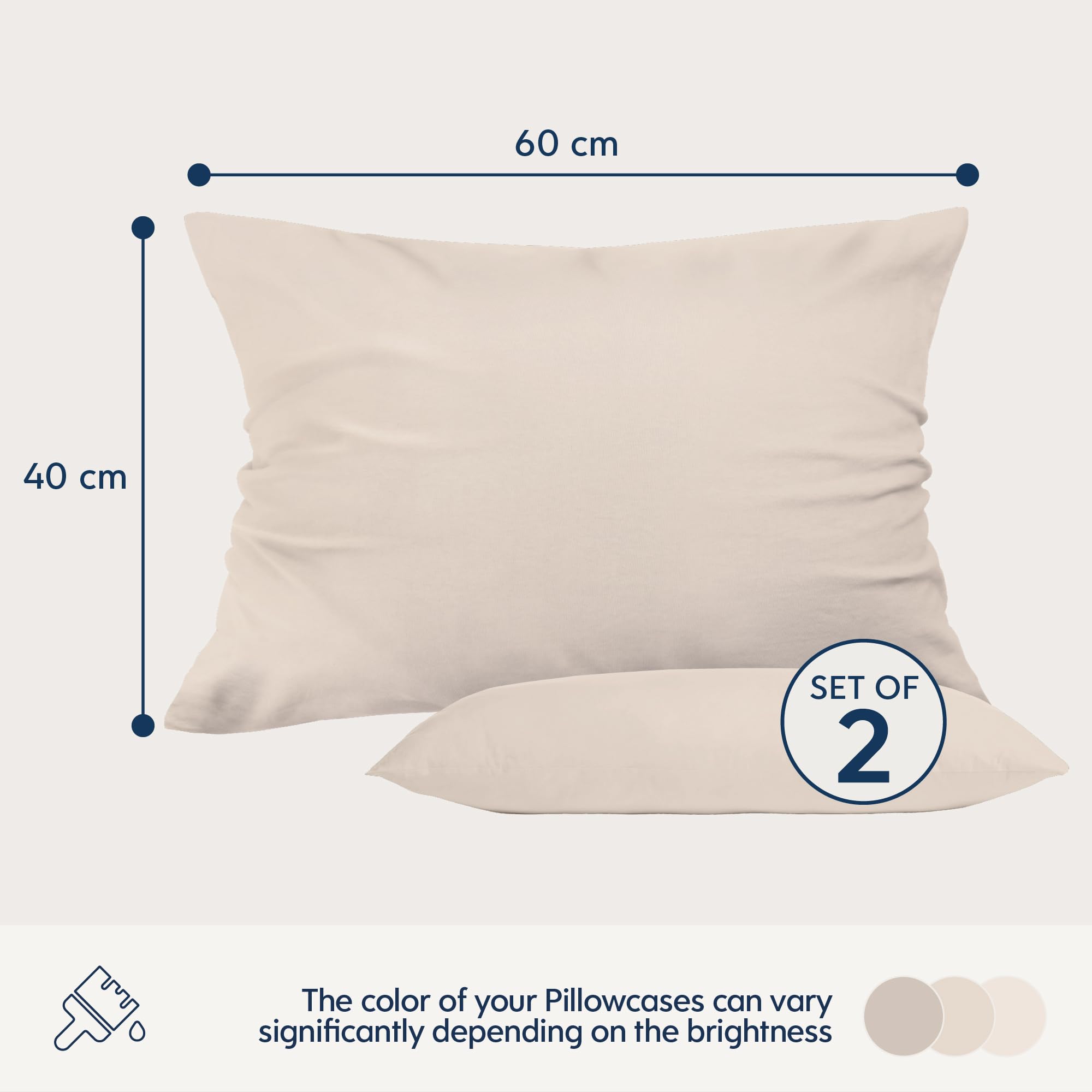 Pillowcase (Set of 2) - for Pillows 40 x 60 cm - Beige Microfiber