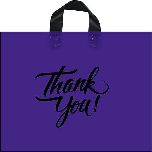 Bolsa grande de mercancía de 20 x 15 pulgadas (60 unidades) con asa de lazo, bolsas de boutique brillantes con refuerzo inferior de 3 pulgadas y