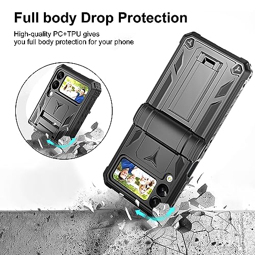 Kjsk 𝐇𝐢𝐧𝐠𝐞 𝐏𝐫𝐨𝐭𝐞𝐜𝐭𝐢𝐨𝐧 For Samsung Z 𝐅𝐥𝐢𝐩 𝟒 𝐜𝐚𝐬𝐞 [𝐁𝐞𝐥𝐭 𝐂𝐥𝐢𝐩 𝐇𝐨𝐥𝐬𝐭𝐞𝐫] - Rugged Built-In Stand Shockproof Protective 𝐏𝐡𝐨𝐧𝐞 𝐂𝐨𝐯𝐞𝐫 For Samsung Z Flip 4 #TOP2