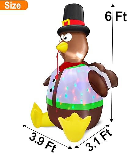 Miniatura 8 de TURNMEON Pavo gigante inflable de 12 pies para decoración de otoño y Acción de Gracias al aire libre con luces LED, 8 estacas, 4 correas, 2 bolsas