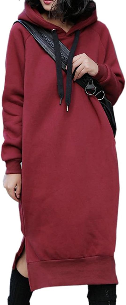 NUTEXROL Women's Thickening Long Fleece Sweatshirt String Hoodie Dress Pullover Plus Size