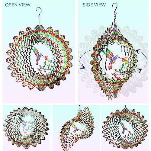 Image of Aoedelyart Hummingbird Wind Spinner for Yard and Garden,12in 3D Wind Spinner Hummingbird Gift for Women /Mother /Father /Men,Hanging Bird Wind Catchers Kinetic Yard Art Ornaments Outdoor Wind Sculptures
