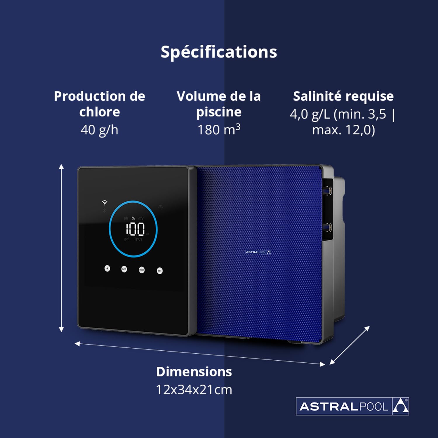 Clear Connect 40 - Chlorinateur d'eau salée - Nettoyeur de Piscine - sans Produits Chimiques - Électrolyse au sel - Astralpool