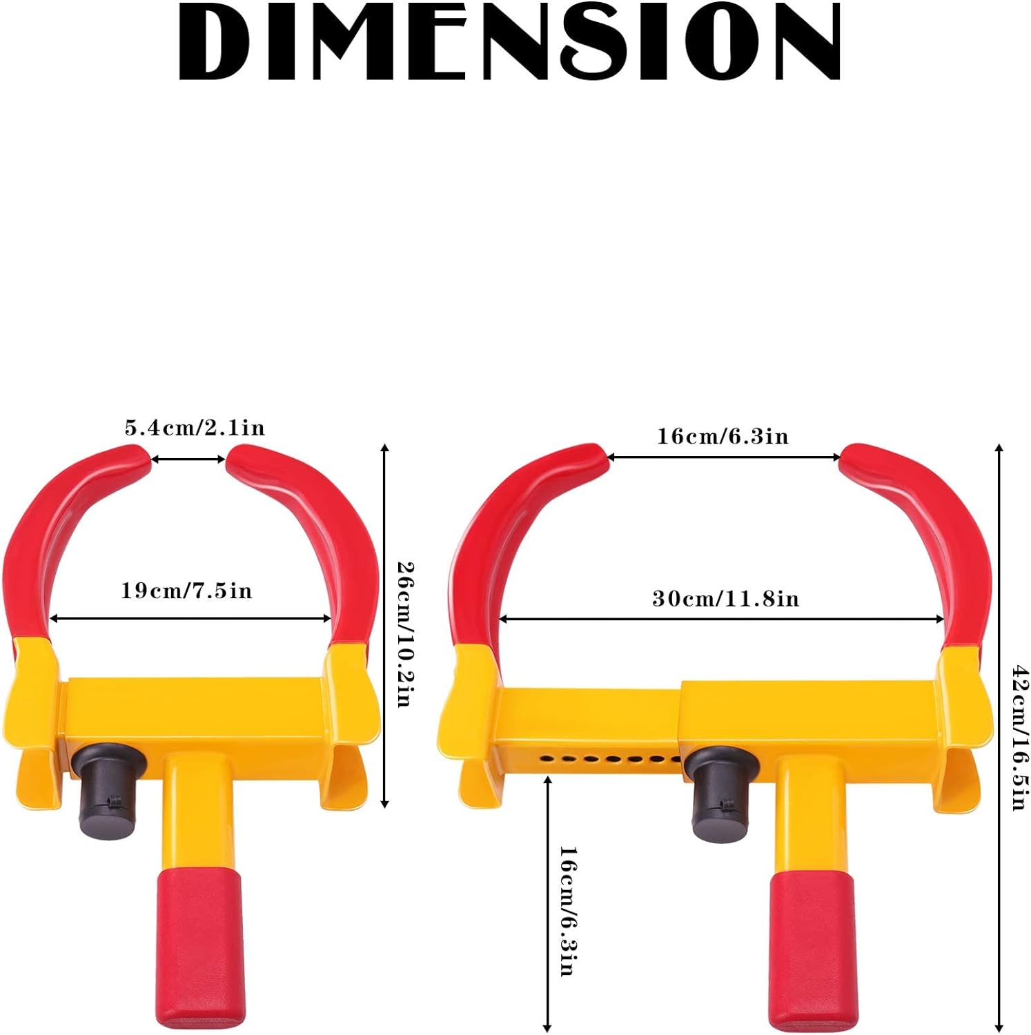 Tevlaphee Universal Wheel Lock Heavy Duty Security Trailer Wheel Lock Anti Theft Wheel Locks for Cars SUV Camper Motorcycle Trailer Great Deterrent Bright Color with 3 Keys (Red-Yellow)