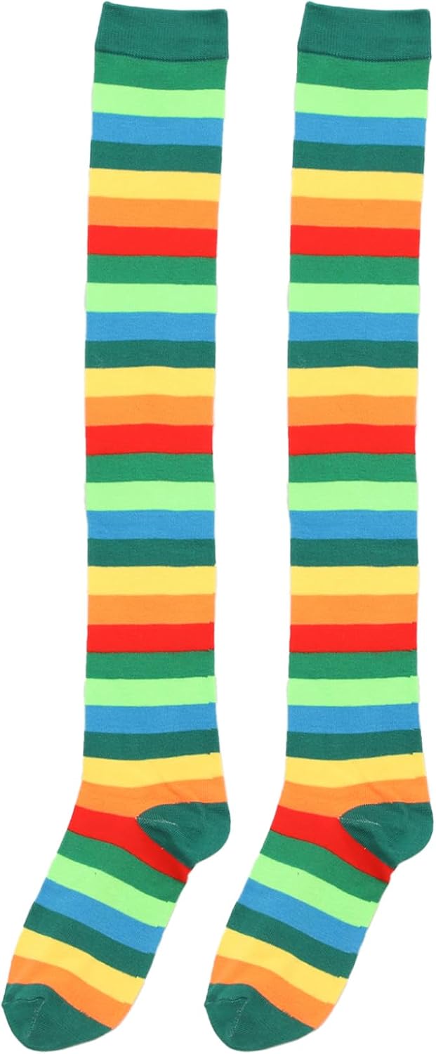 Kaerm Children Comfortable Stretchy Knitted Thigh High Stocking Socks Colored Stripes Decor Stocking Cosplay Supplies