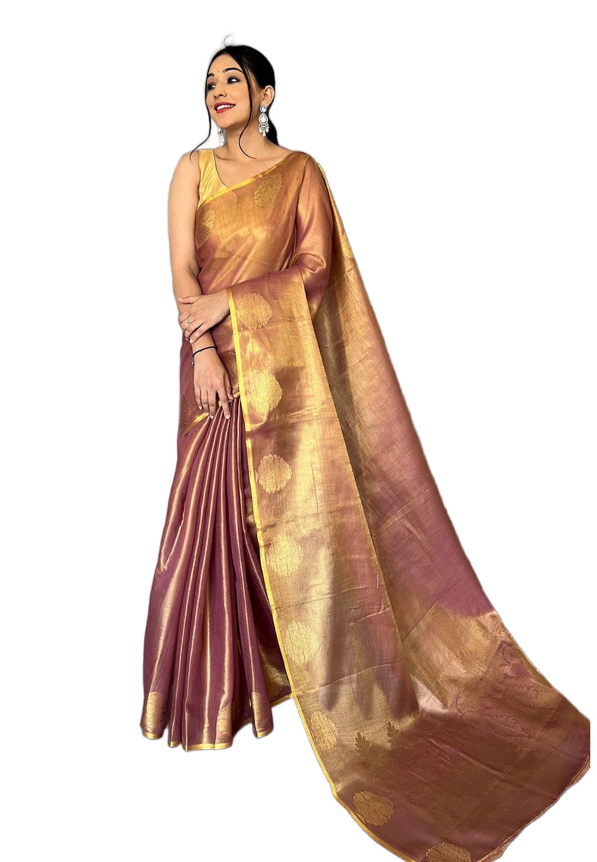 Gold-Toned Woven Design Silk Zari Tissue Saree | Saree for Women | Soft and Skin Friendly-image-30