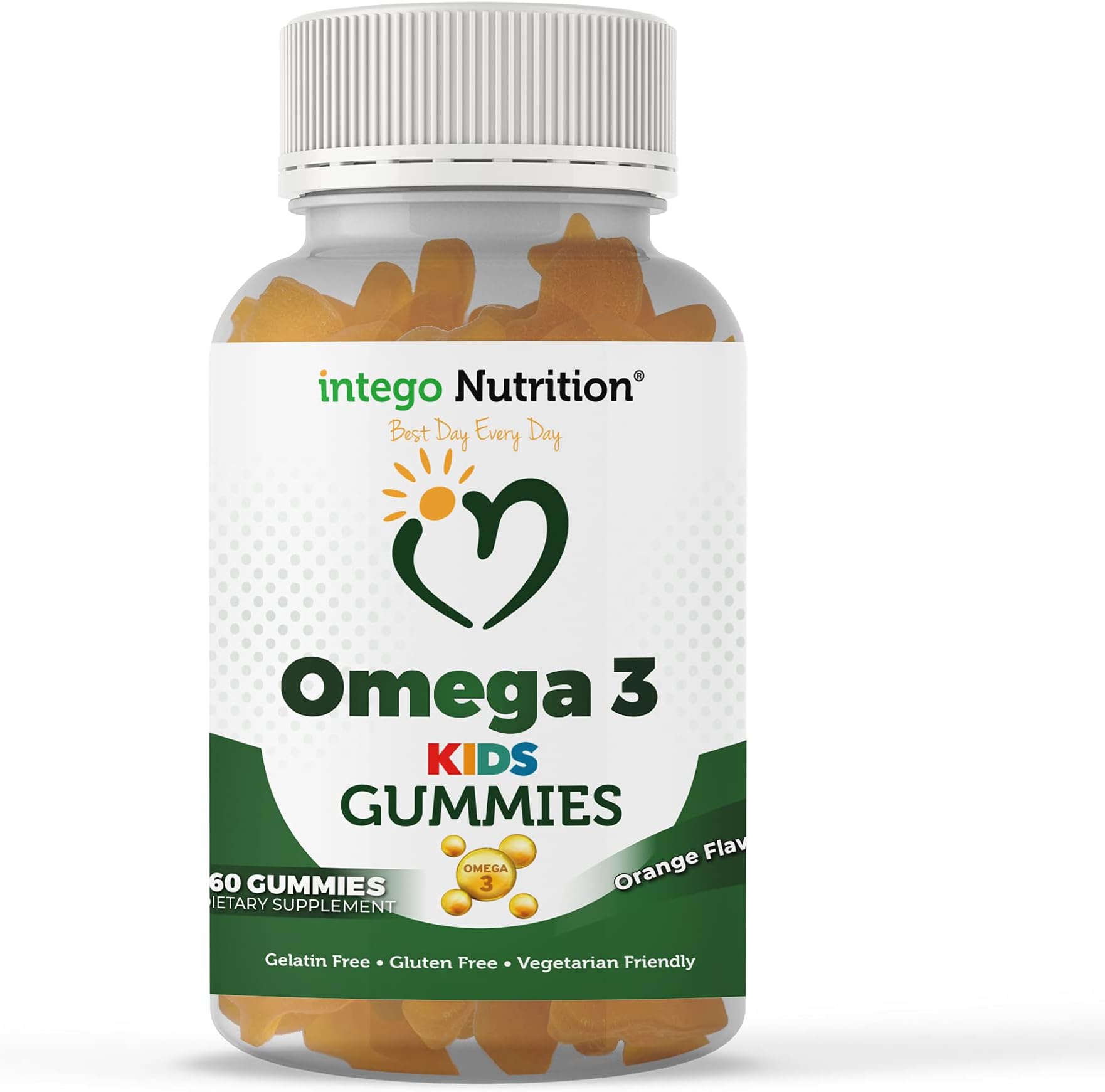 Kids Omega 3 Gummies - Vegan Gummies with DHA & Flaxseed Oil Fatty Acids - Omega 3 6 9 Gummies for Children, Gluten-Free Kids Vitamins, Orange Flavor, 60 Count