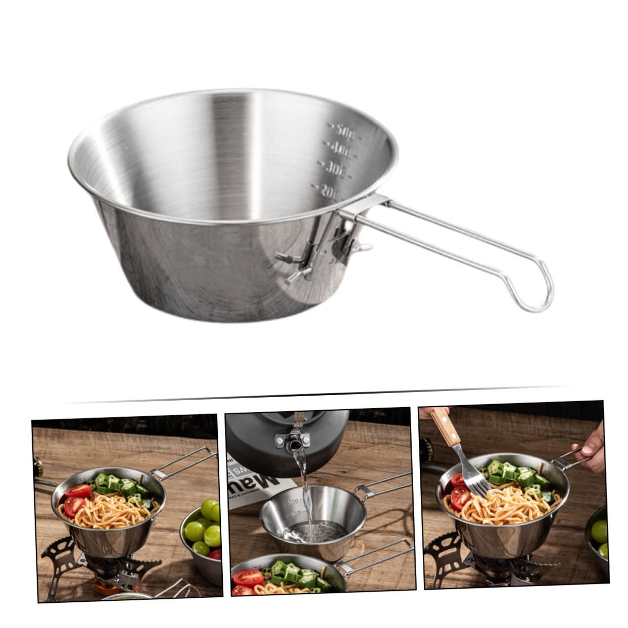 Abaodam 3sätze Edelstahl Camping Schüssel Teiliges Outdoor Geschirr Mit Handgriff Und Tragetasche Faltbare Suppenschüssel Für Picknick Bbq Und Wandern Edelstahl Leicht Und Langlebig