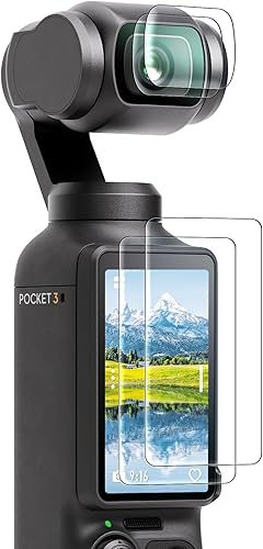 FPVtosky 2 protectores de lente + 2 protectores de pantalla LCD para DJI Osmo Pocket 3, DJI Pocket 3 OP3 Accesorios de película de vidrio templado,