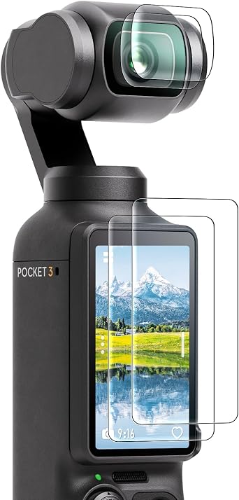 FPVtosky 2 Lens Protector + 2 LCD Screen Protector for DJI Osmo Pocket 4/3, Tempered Glass Film for DJI Pocket 4/3 Accessories, 9H Hardness, Touch Sensitive, Full Screen Protection