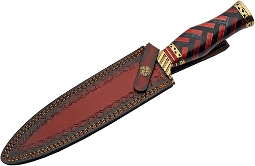 Miniatura 5 de SZCO Supplies Daga de acero de Damasco con mango trenzado de 15 pulgadas con funda, rojonegro