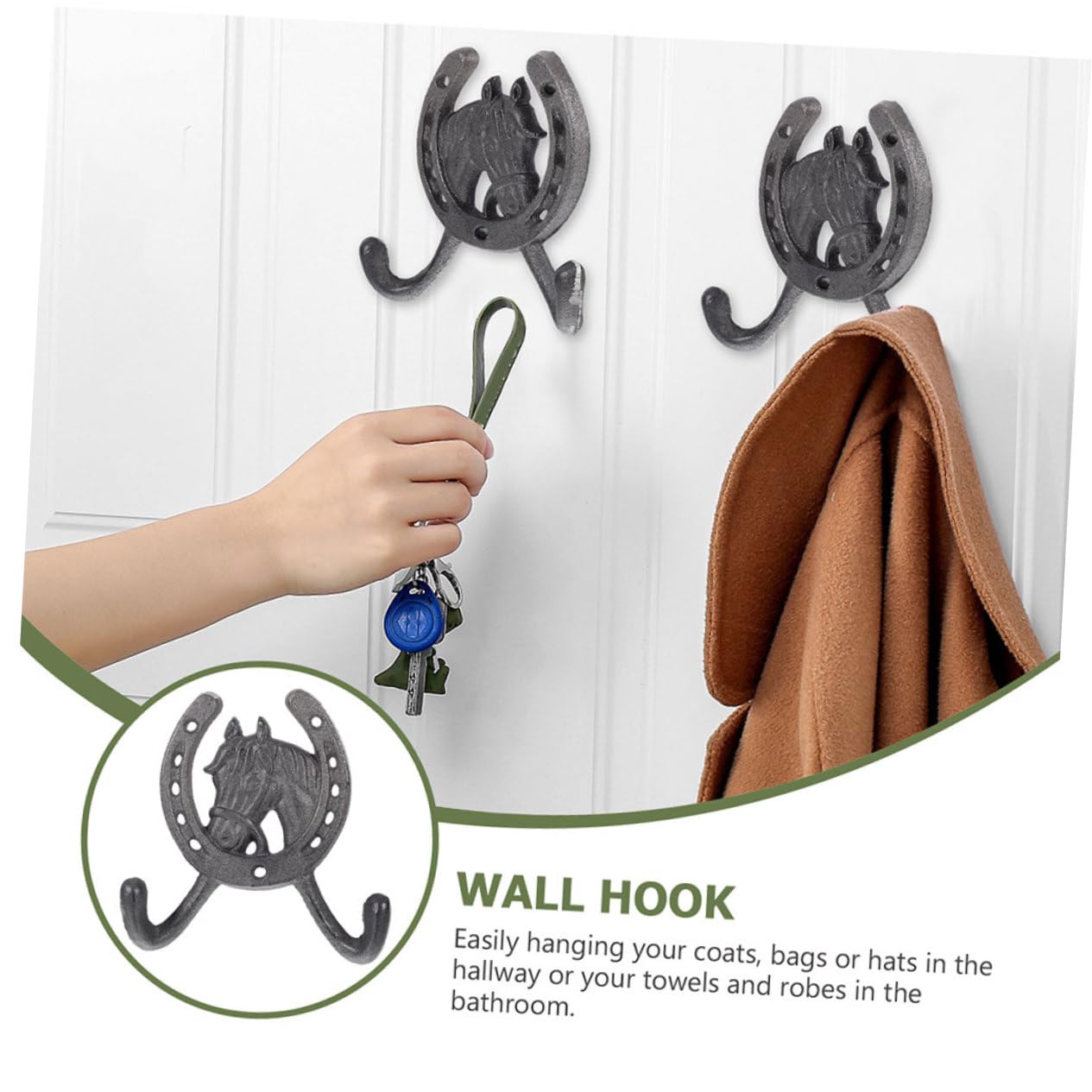 SOLUSTRE 4 Ganchos de Pared Vintage en Hierro Forjado Forma de Herradura, Resistentes y Duraderos para Cocinas y Habitaciones de Estudio
